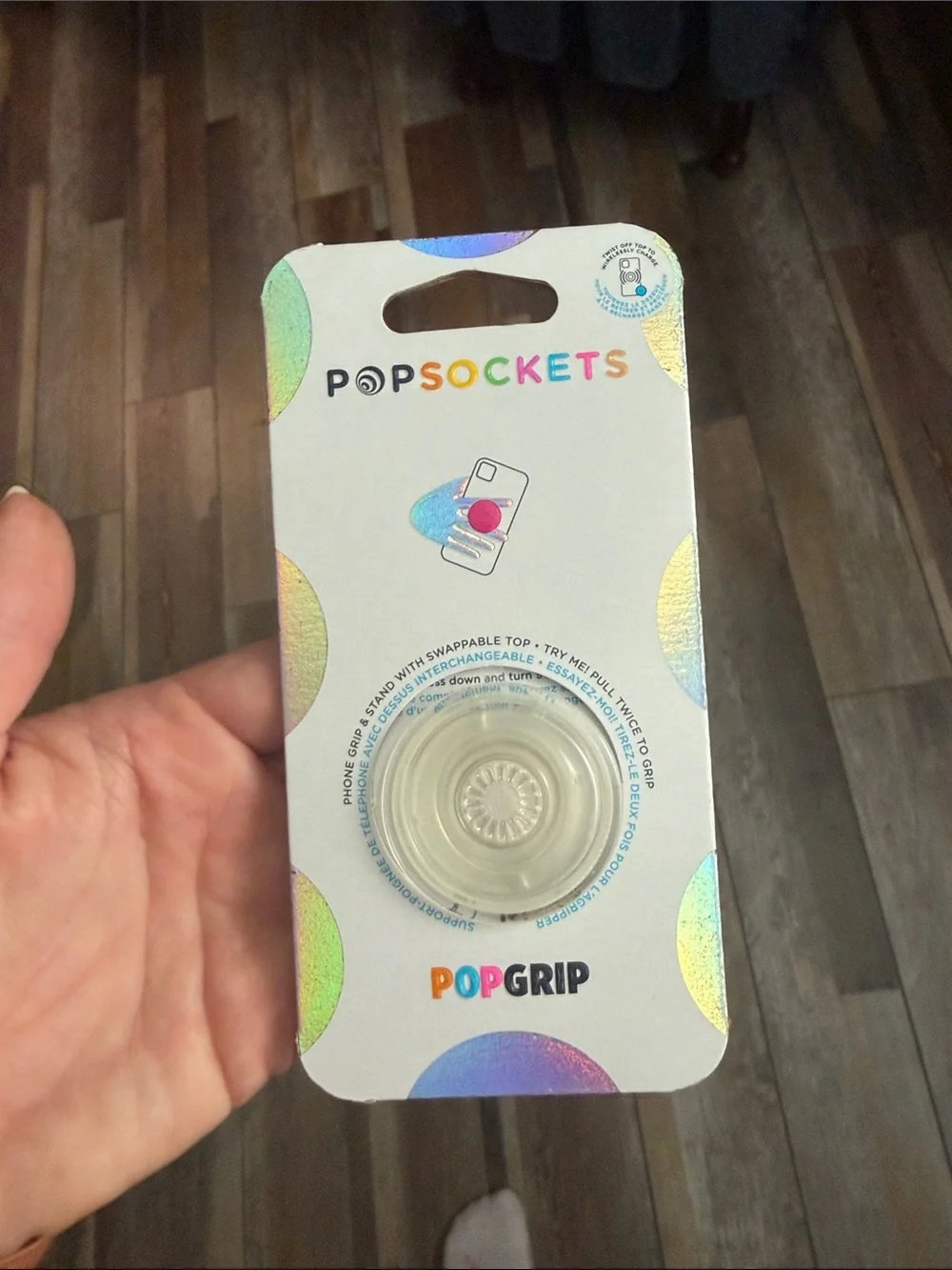 PopSocket PopGrip Clear Phone Grip with Holographic Packaging
